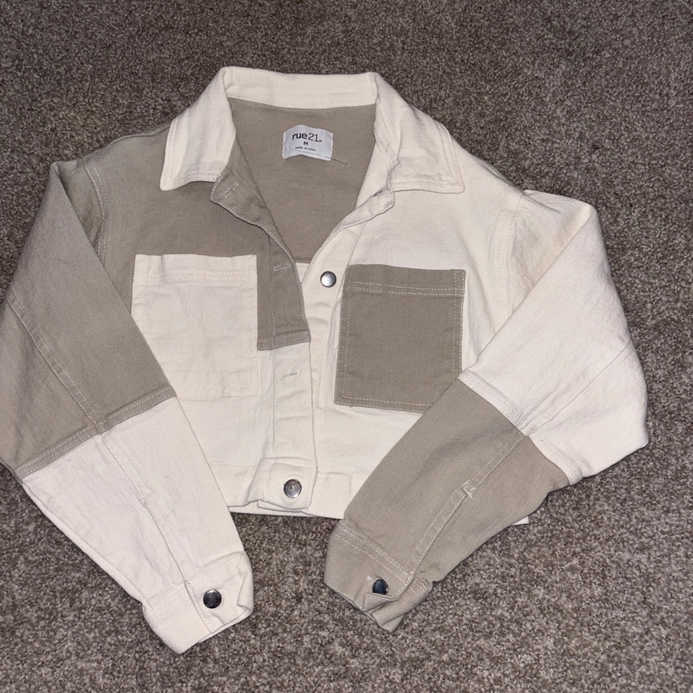 Rue21 Two-Tone Jean Jacket - Cream and Tan